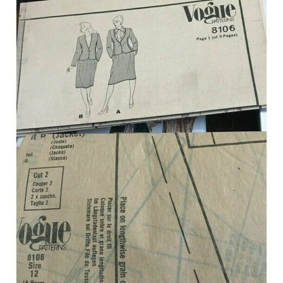 Sewing Pattern Vogue 8106 Misses Jacket & Skirt Size 12 (Bust 34) Vintage Uncut - Picture 4 of 7